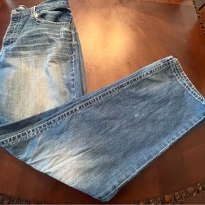 BKE Men's Button Fly Jeans in Washed Distressed Blue